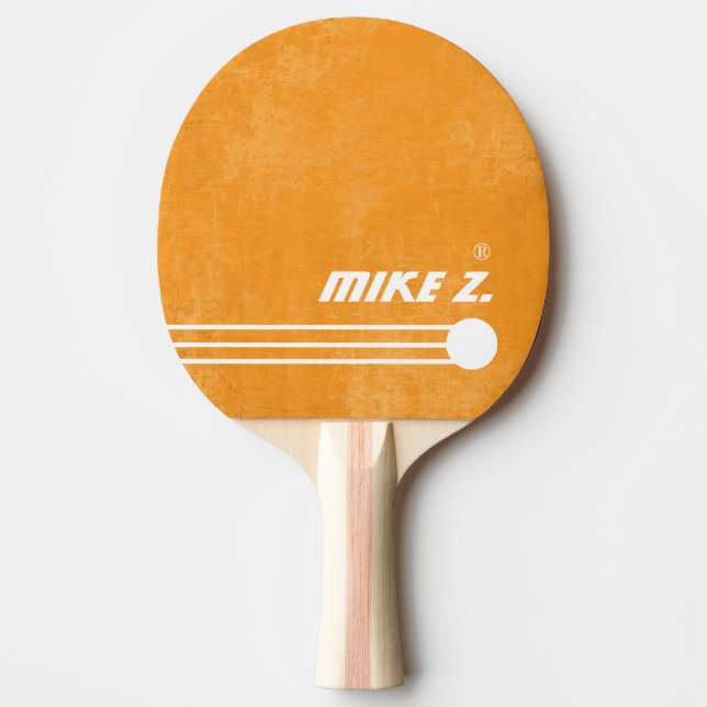 Spelarens namn - åldrad orange färg pingisracket (Framsidan)