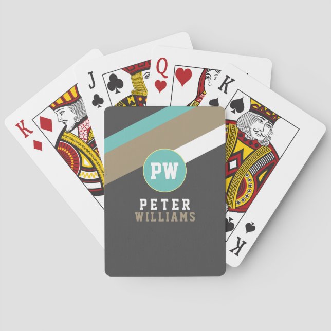 Spelarens Namn + Diagonal Rand Mörk Grått Casinokort (Baksidan)