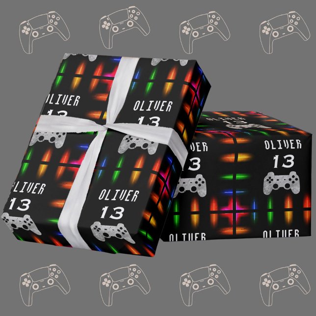 Spelarens videospelkontroller Neon-födelsedagsfira Presentpapper (Skapare uppladdad)