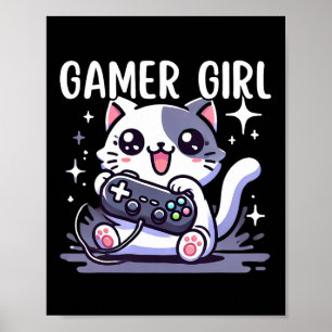 Spelarflicka Katt Spel Söt Videospel Kvinnor Flick Poster