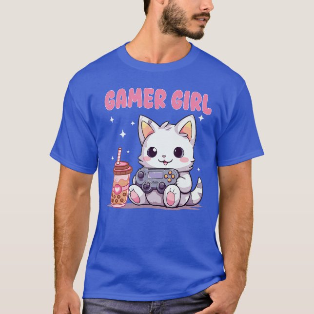 Spelarflicka Katt Spelkatt Spelkonsol Bubbla Bo T Shirt (Framsida)