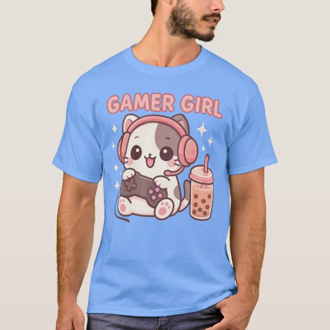 Spelarflicka Kattfamilj T Shirt (Framsida)
