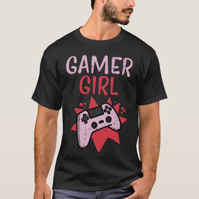 Spelarflicka Rosa Spelkontroll Cutt Video Spelande T Shirt (Framsida)