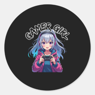 Spelarflicka Spelande Anime Söt Videospel Kvinnor Runt Klistermärke