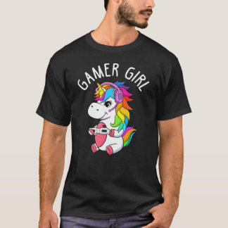 Spelarflicka Spelande Enhörning Söt Videospel vint T Shirt