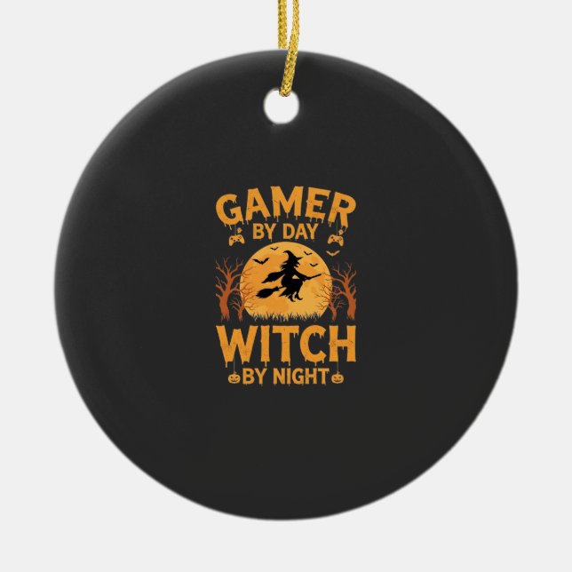 Spelarhäxa Halloween Speldesign Julgransprydnad Keramik (Framsidan)