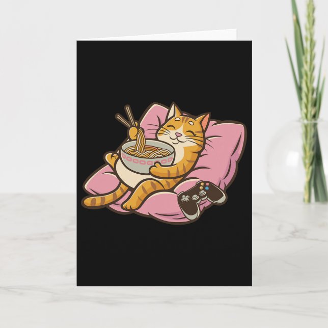 Spelarkatt Ramen Kawaii Spelande Japanska Kvinnor  Kort (Framsida)