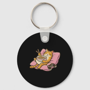 Spelarkatt Ramen Kawaii Spelande Japanska Kvinnor Nyckelring