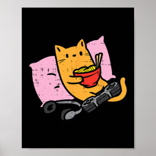Spelarkatt Ramen Kawaii Spelande Japanska Kvinnor Poster