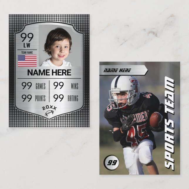 Spelarkort för fotbolls-EM i silver (Fram/baksida)