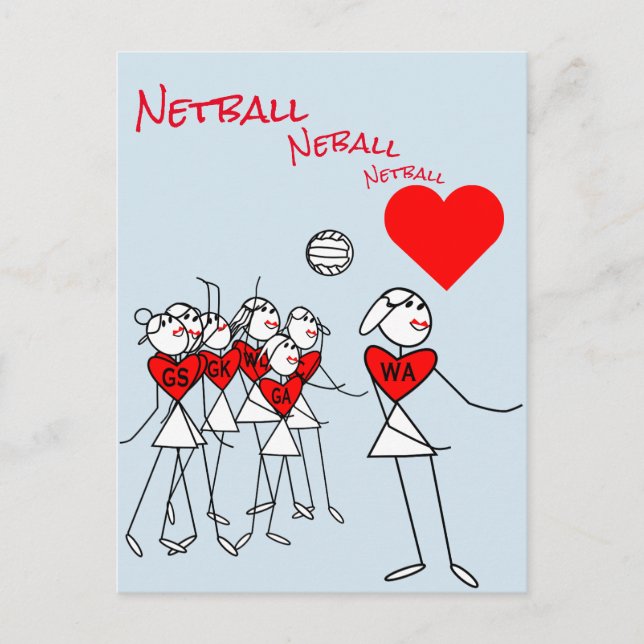 Spelarlägen WA Kärlek Netball Clipart Vykort (Framsida)