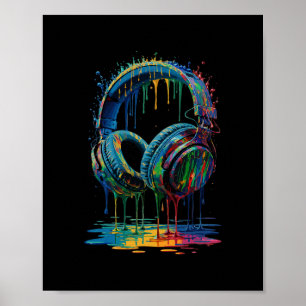Spelarnöjes headset färgsprut musik älskare Dj Poster