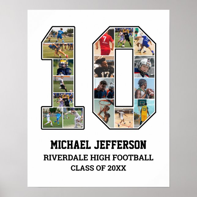 Spelarnummer 10 Senior Sports Team Photo Collage Poster (Framsidan)