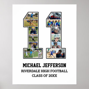 Spelarnummer 11 Senior Sports Team Photo Collage Poster