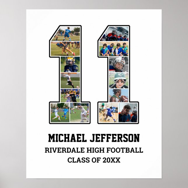 Spelarnummer 11 Senior Sports Team Photo Collage Poster (Framsidan)