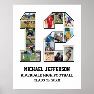 Spelarnummer 12 Senior Sports Team Photo Collage Poster