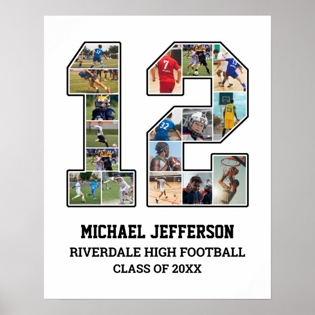 Spelarnummer 12 Senior Sports Team Photo Collage Poster (Framsidan)