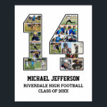 Spelarnummer 14 Senior Sports Team Photo Collage Poster<br><div class="desc">Personligens fotokollage för spelare nummer 14. Anpassadets fotogåva är en perfekt för en överordnad kväll, sportutmärkelsen eller födelsedagspresent till din idrottsman son, dotter eller student. Det är ett underbart sätt att visning dyrbara stunder och minnen från deras idrottsspel. Poster innehåller en samling foton och kan anpassas med namn, skolteam, klassår...</div>
