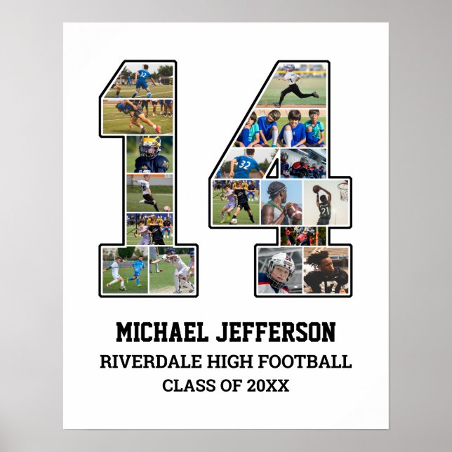 Spelarnummer 14 Senior Sports Team Photo Collage Poster (Framsidan)