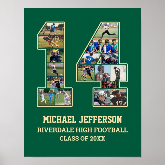 Spelarnummer 14 Senior Sports Team Photo Collage Poster (Framsidan)