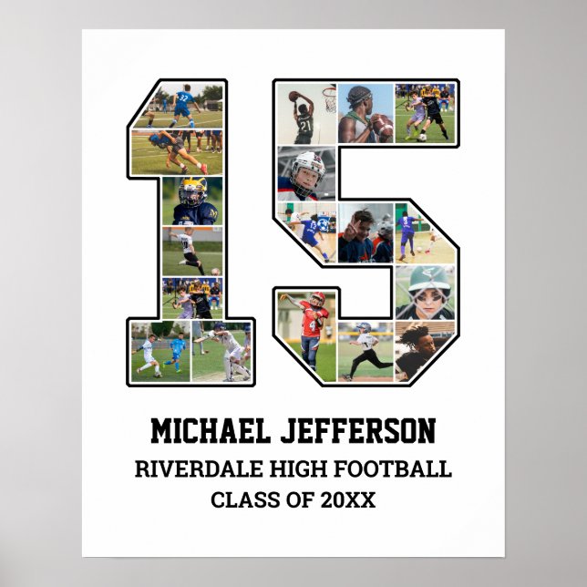 Spelarnummer 15 Senior Sports Team Photo Collage Poster (Framsidan)