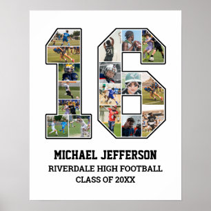 Spelarnummer 16 Senior Sports Team Photo Collage Poster