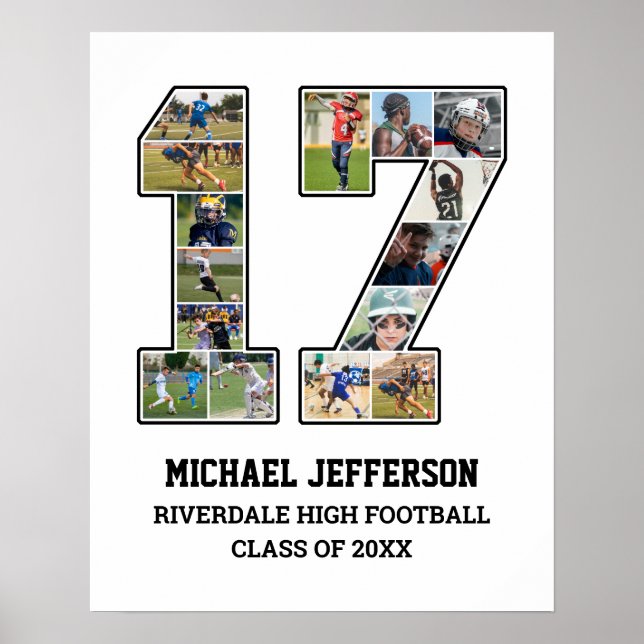 Spelarnummer 17 Senior Sports Team Photo Collage Poster (Framsidan)