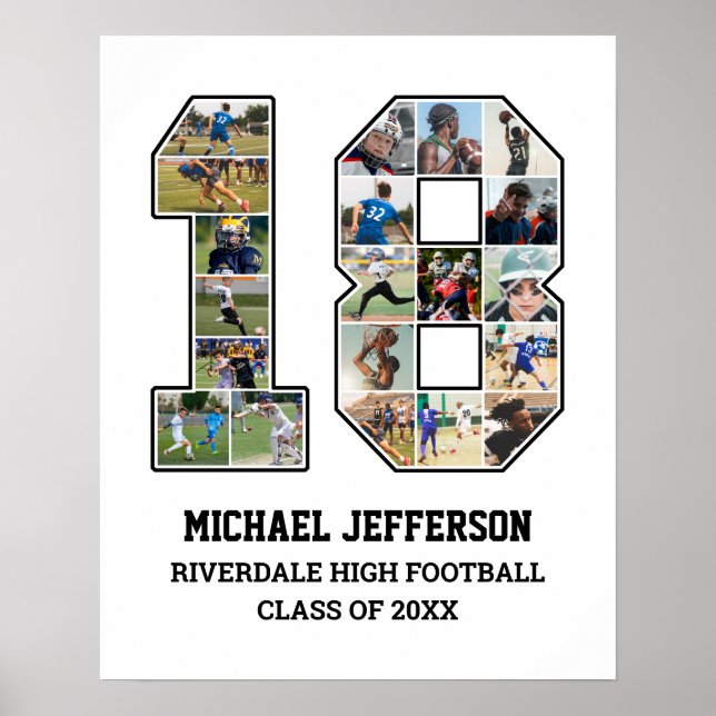 Spelarnummer 18 Senior Sports Team Photo Collage Poster (Framsidan)