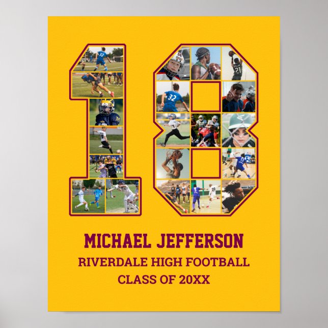 Spelarnummer 18 Senior Sports Team Photo Collage Poster (Framsidan)