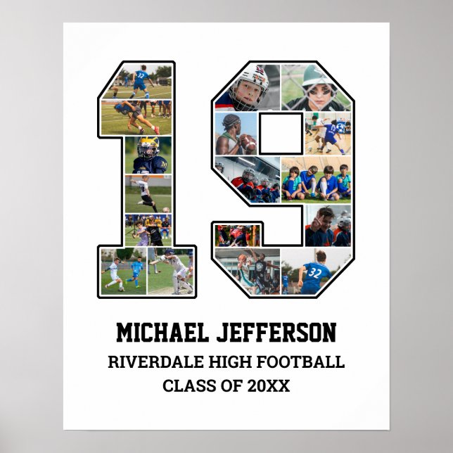 Spelarnummer 19 Senior Sports Team Photo Collage Poster (Framsidan)