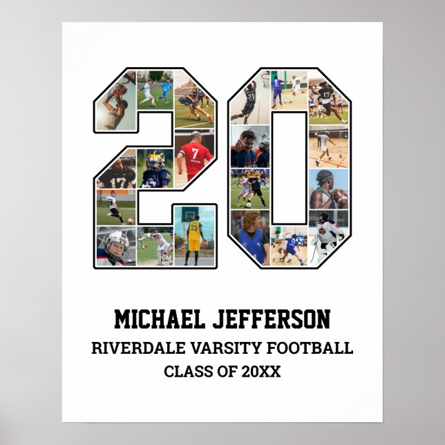 Spelarnummer 20 Senior Sports Team Photo Collage Poster (Framsidan)