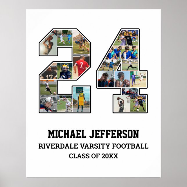Spelarnummer 24 Senior Sports Team Photo Collage Poster (Framsidan)