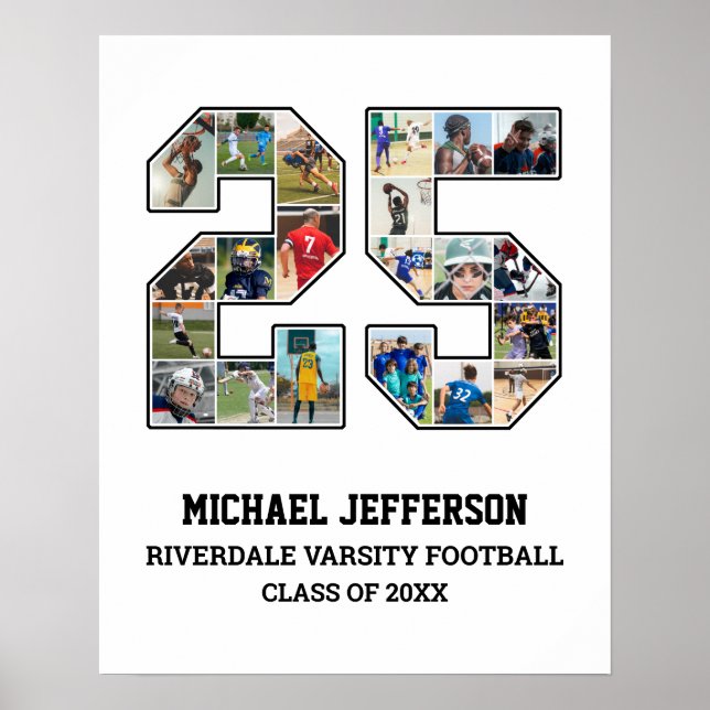 Spelarnummer 25 Senior Sports Team Photo Collage Poster (Framsidan)