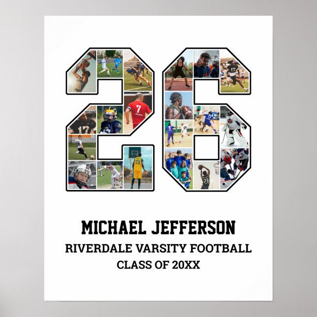 Spelarnummer 26 Senior Sports Team Photo Collage Poster (Framsidan)