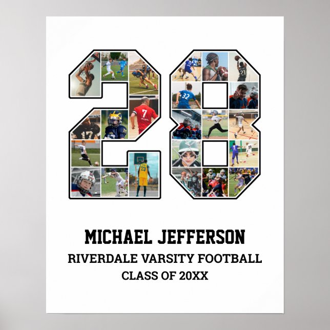Spelarnummer 28 Senior Sports Team Photo Collage Poster (Framsidan)