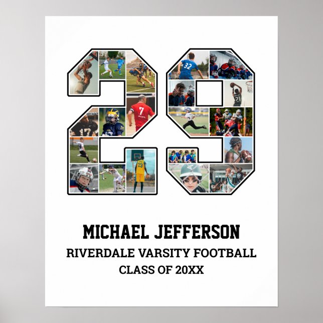 Spelarnummer 29 Senior Sports Team Photo Collage Poster (Framsidan)