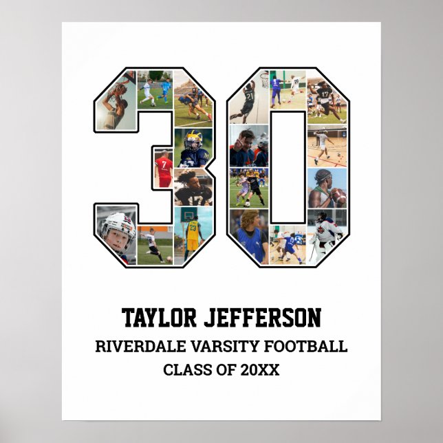 Spelarnummer 30 Senior Sports Team Photo Collage Poster (Framsidan)