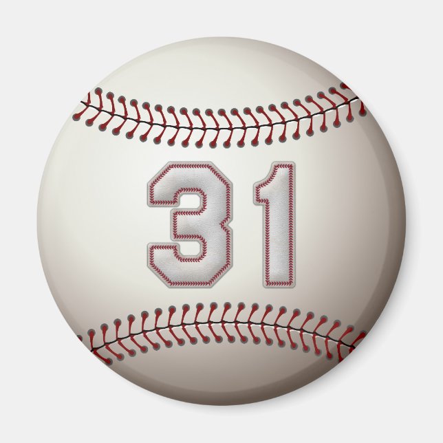 Spelarnummer 31 - Coola Baseball Stitches Magnet (Framsidan)