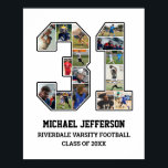Spelarnummer 31 Senior Sports Team Photo Collage Poster<br><div class="desc">Personligens fotokollage för spelare nummer 31. Anpassadets fotogåva är en perfekt för en överordnad kväll, sportutmärkelsen eller födelsedagspresent till din idrottsman son, dotter eller student. Det är ett underbart sätt att visning dyrbara stunder och minnen från deras idrottsspel. Poster innehåller en samling foton och kan anpassas med namn, skolteam, klassår...</div>