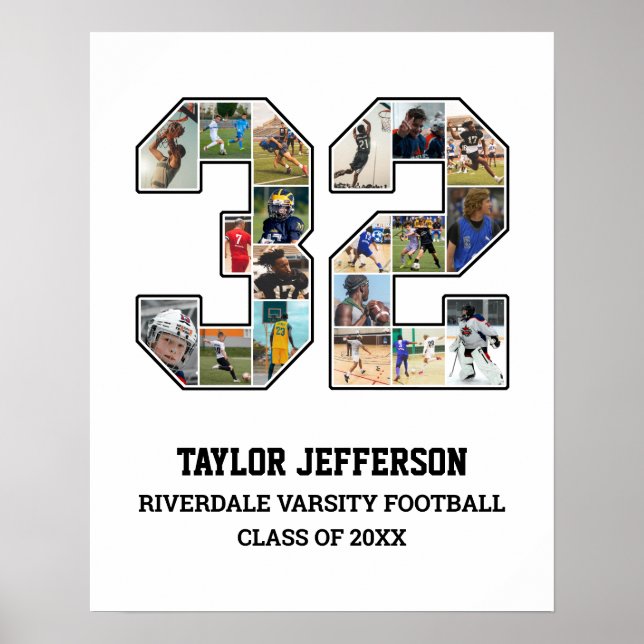 Spelarnummer 32 Senior Sports Team Photo Collage Poster (Framsidan)