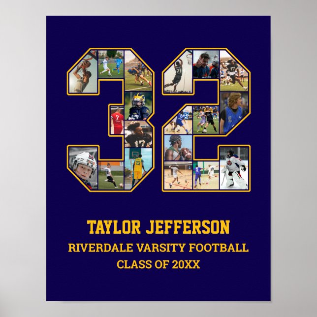 Spelarnummer 32 Senior Sports Team Photo Collage Poster (Framsidan)
