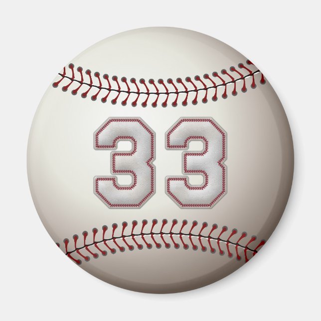 Spelarnummer 33 - Coola Baseball Stitches Magnet (Framsidan)