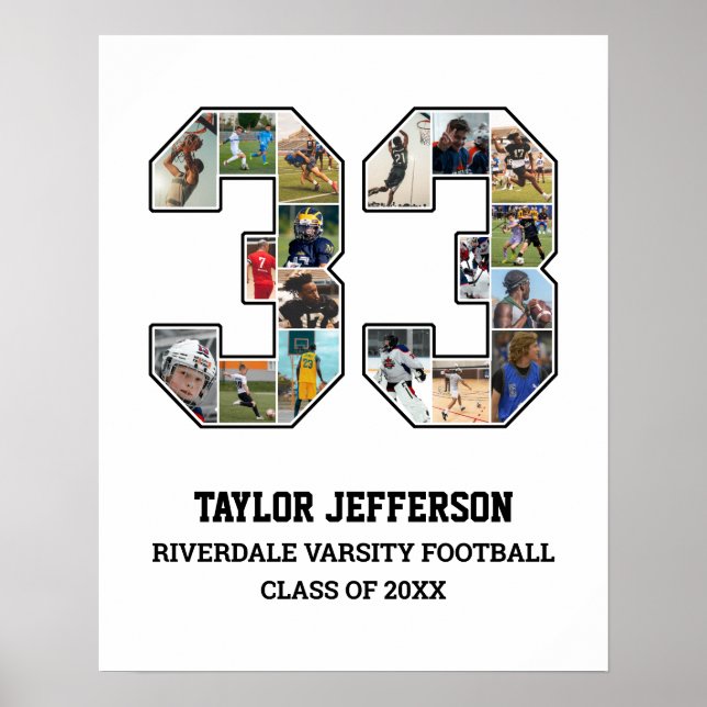 Spelarnummer 33 Senior Sports Team Photo Collage Poster (Framsidan)