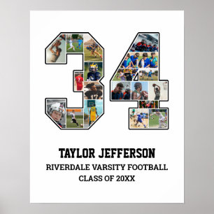 Spelarnummer 34 Senior Sports Team Photo Collage Poster