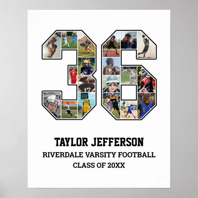 Spelarnummer 36 Senior Sports Team Photo Collage Poster (Framsidan)