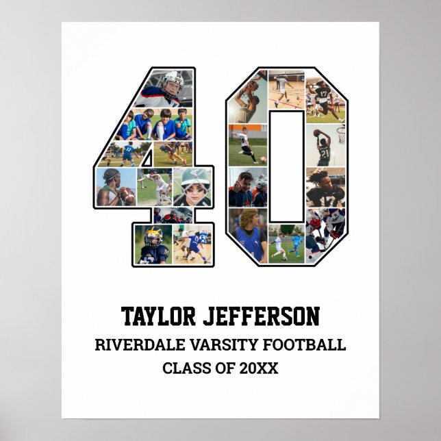 Spelarnummer 40 Senior Sports Team Photo Collage Poster (Framsidan)