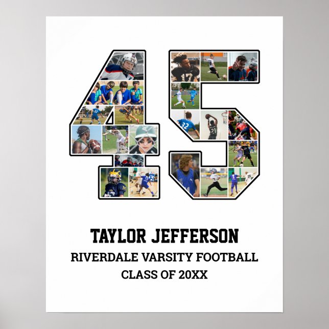 Spelarnummer 45 Senior Sports Team Photo Collage Poster (Framsidan)