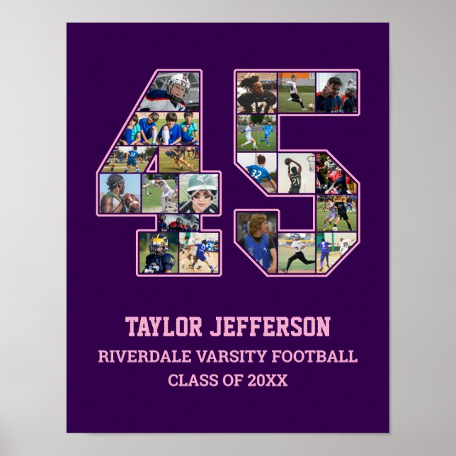 Spelarnummer 45 Senior Sports Team Photo Collage Poster (Framsidan)