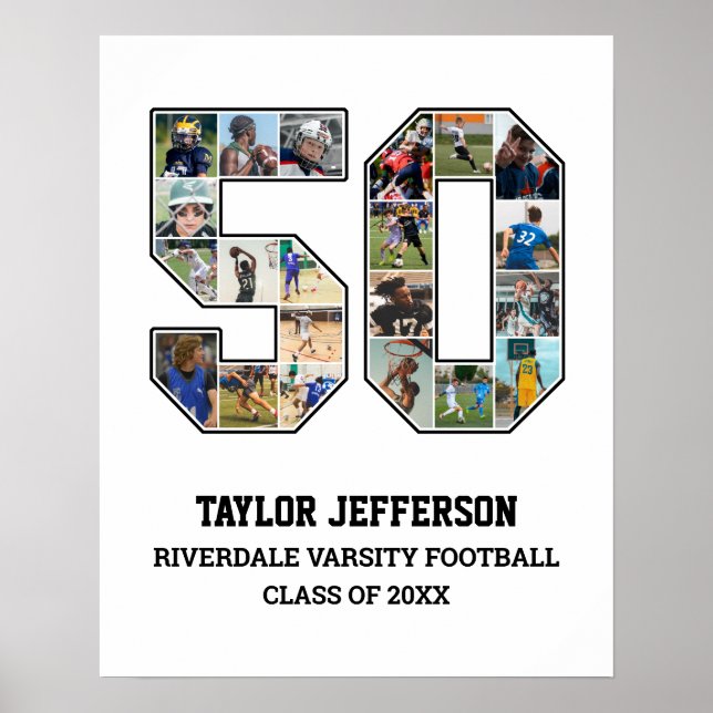 Spelarnummer 50 Senior Sports Team Photo Collage Poster (Framsidan)
