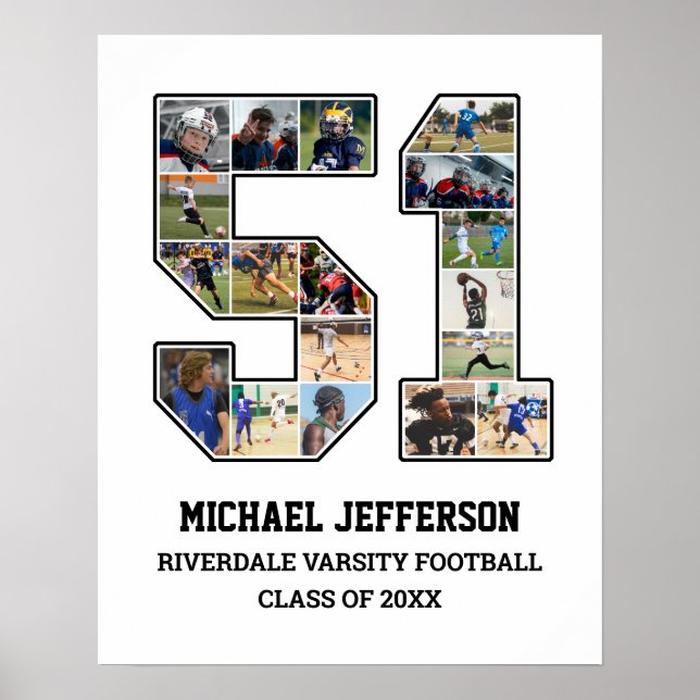 Spelarnummer 51 Senior Sports Team Photo Collage Poster (Framsidan)